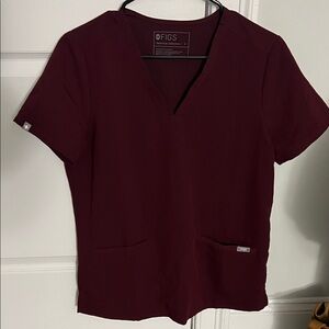 FIGS Women's V-Neck Scrub Top in Burgundy